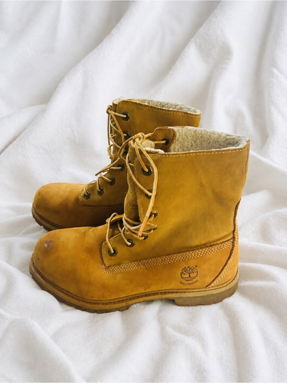 Timberland Wheat Nubuck Lace-Up Boots with Shearling